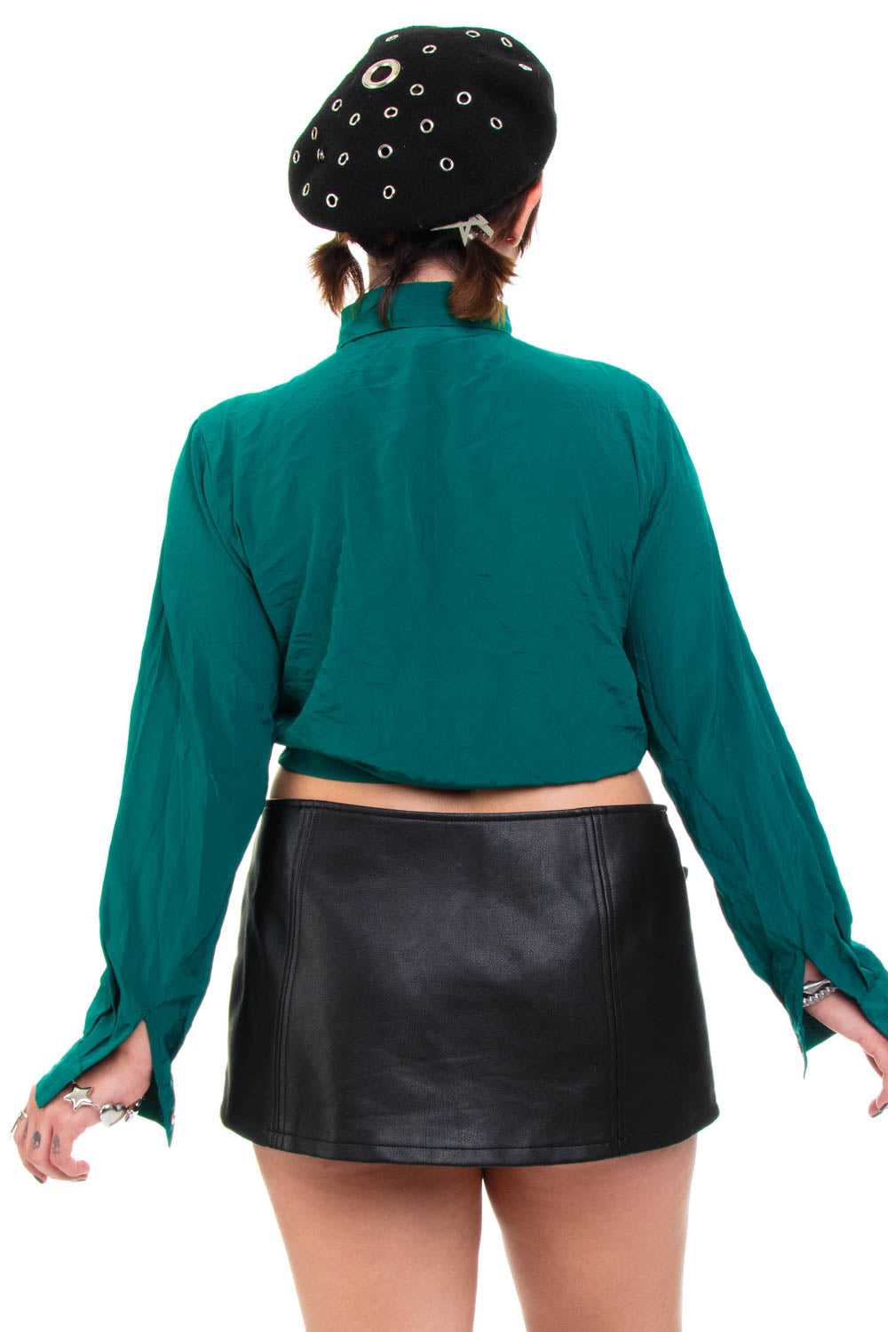 Vintage 90's Sophisticated Ruffle Emerald Blouse … - image 5