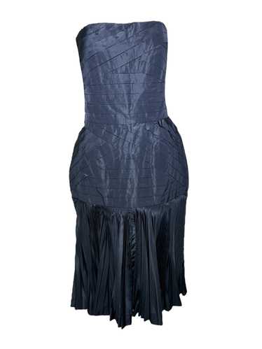 80s Couture Finish Black Pleated Strapless Cocktai