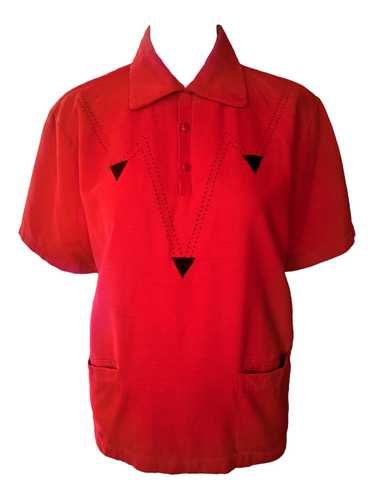 Maurice Holman 1950s Red Corduroy Unisex Short-Sle