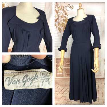 Amazing Original 1940s Vintage Navy Blue Rayon Cre