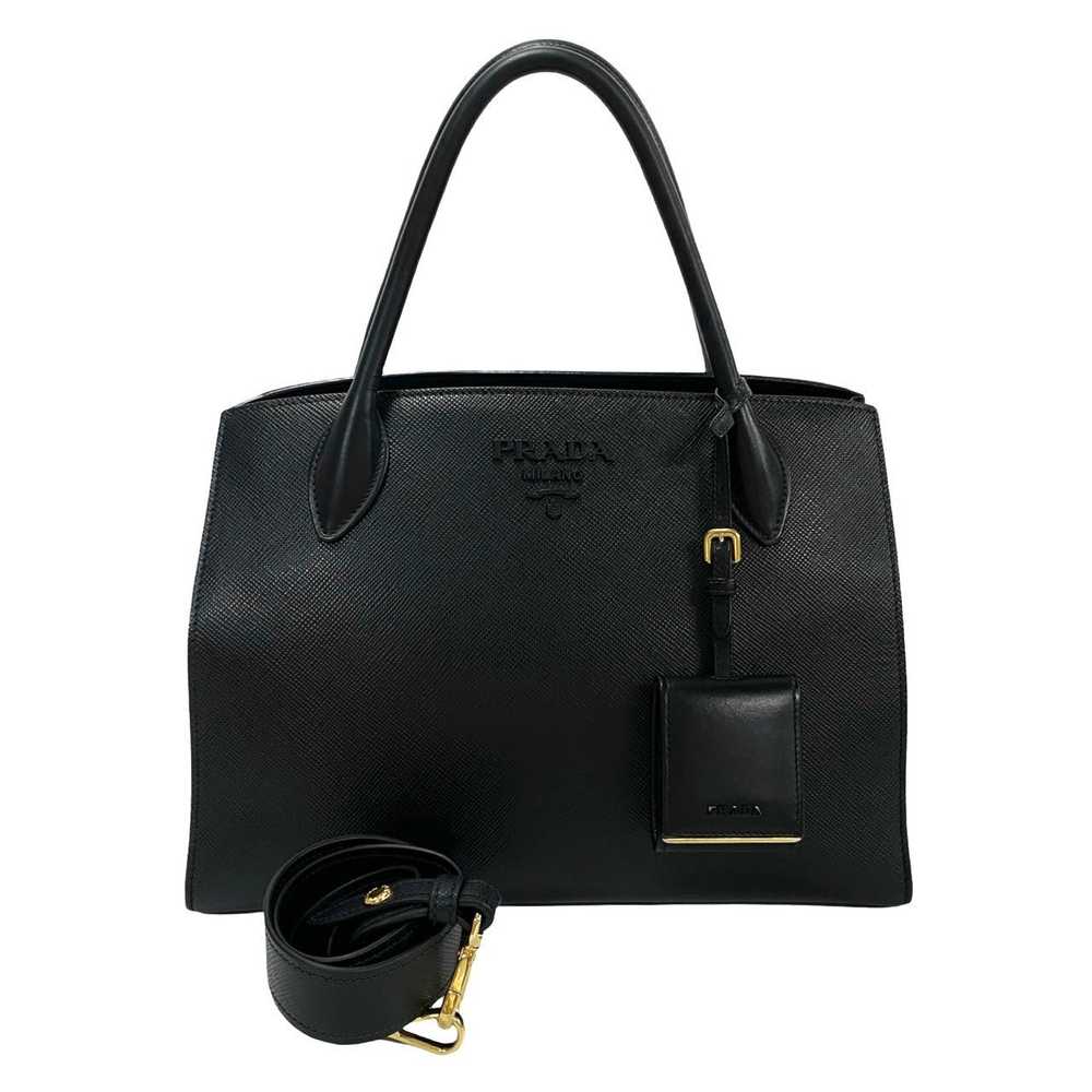 PRADA Shoulder Bag leather black monochrome - image 2