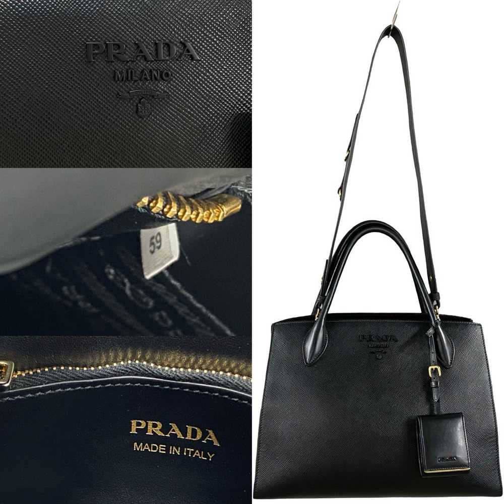 PRADA Shoulder Bag leather black monochrome - image 4