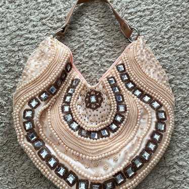 Light pink. Cream color. Pearl-decorated handbag. - image 1