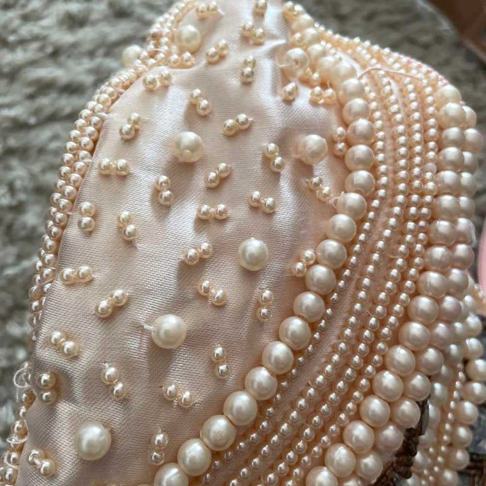 Light pink. Cream color. Pearl-decorated handbag. - image 4