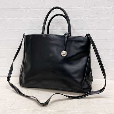 FURLA Leather Tote Bag Shoulder Bag Black - image 1