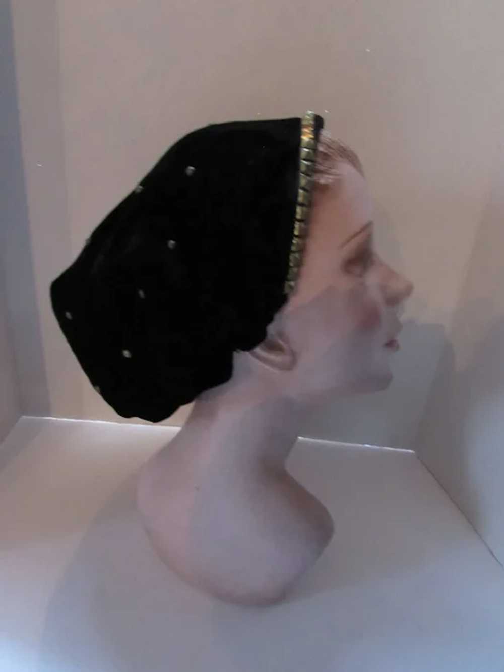 1940 Era Vintage Snood Head Cover Black Velvet Br… - image 3