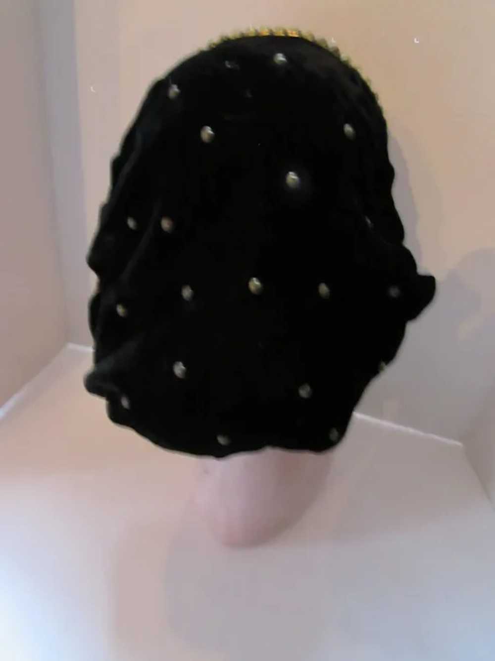 1940 Era Vintage Snood Head Cover Black Velvet Br… - image 4