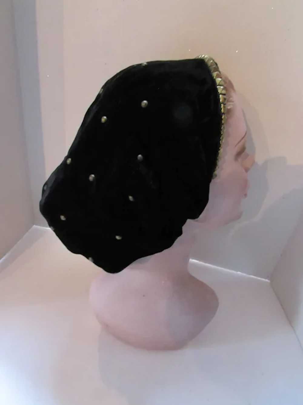 1940 Era Vintage Snood Head Cover Black Velvet Br… - image 5