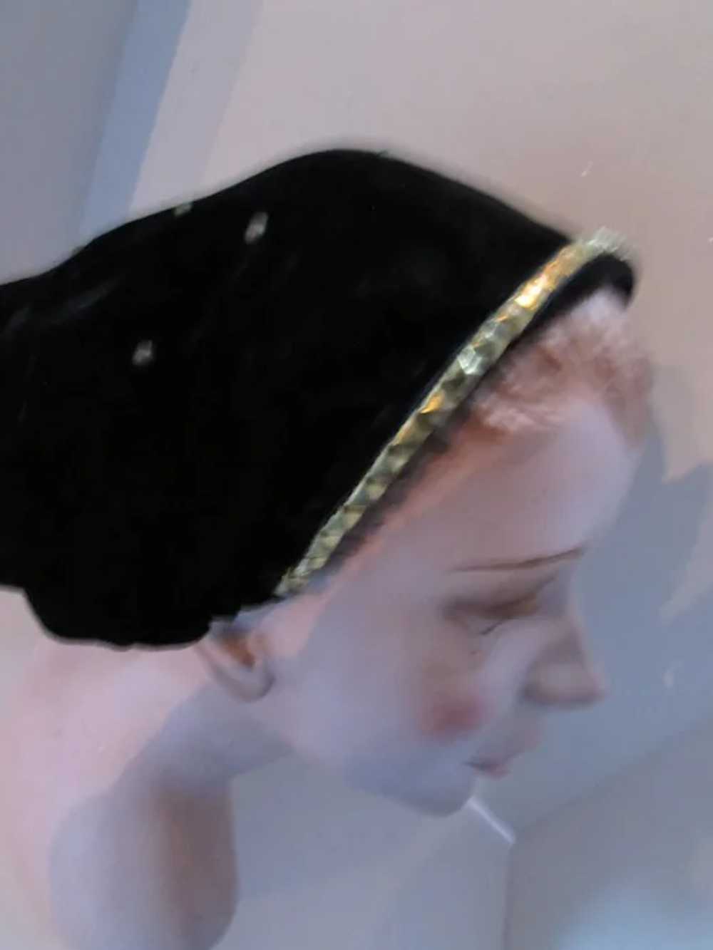 1940 Era Vintage Snood Head Cover Black Velvet Br… - image 6