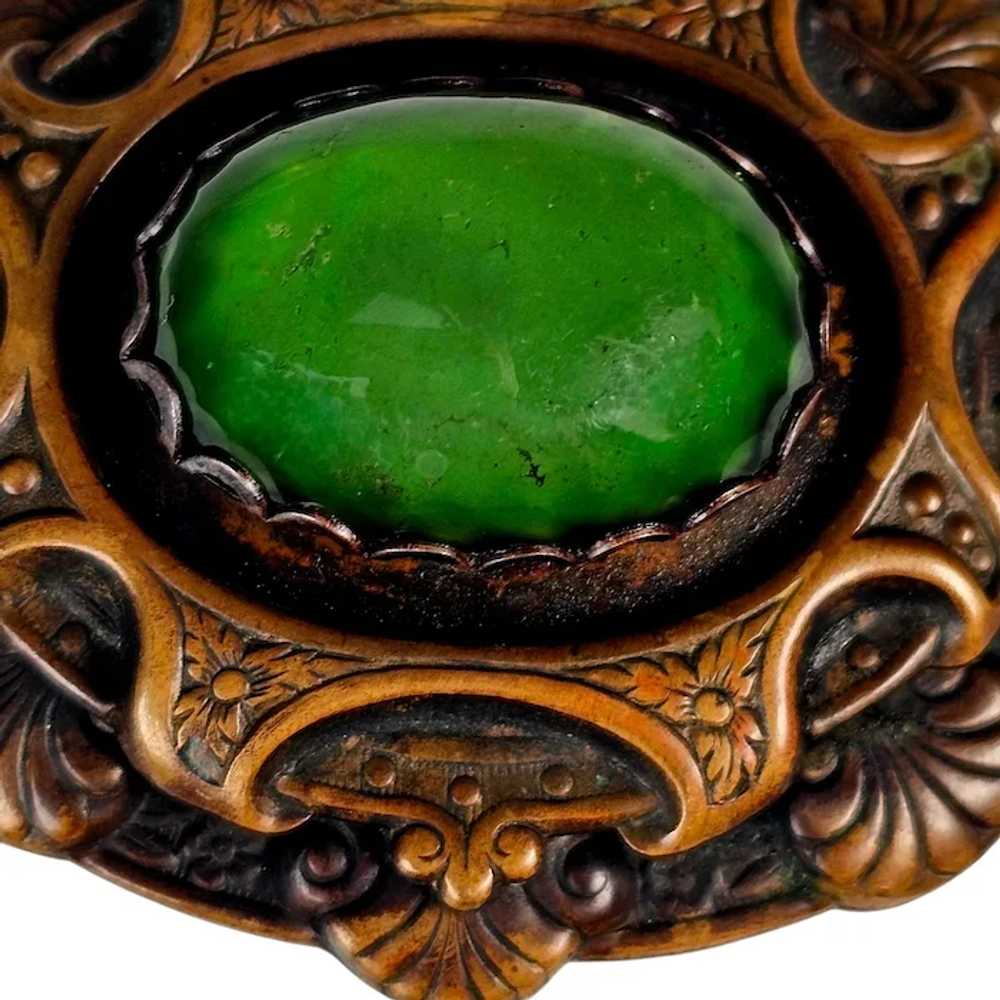 Vintage Victorian Style Bronzed Brass Green Caboc… - image 3