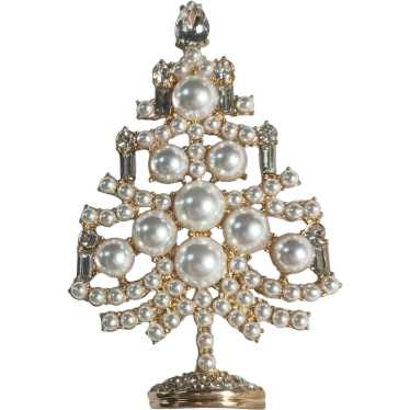 Napier Christmas tree brooch faux pearl rhineston… - image 1