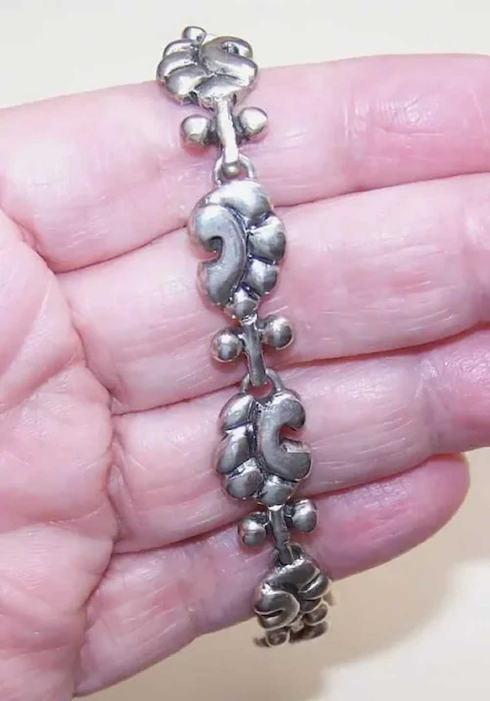 Retro Mid-Century Sterling Silver Link Bracelet -… - image 6