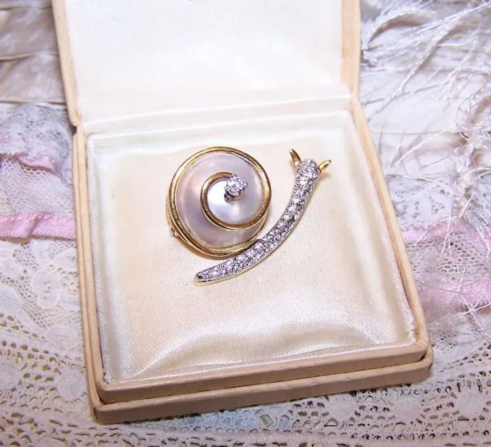 18K Gold .50CT TW Diamond and 18mm Mabe Pearl Pin… - image 2