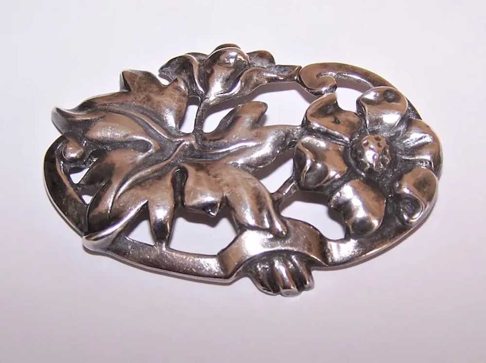 Large Sterling Silver Oval Pin Brooch - Pair of F… - image 2