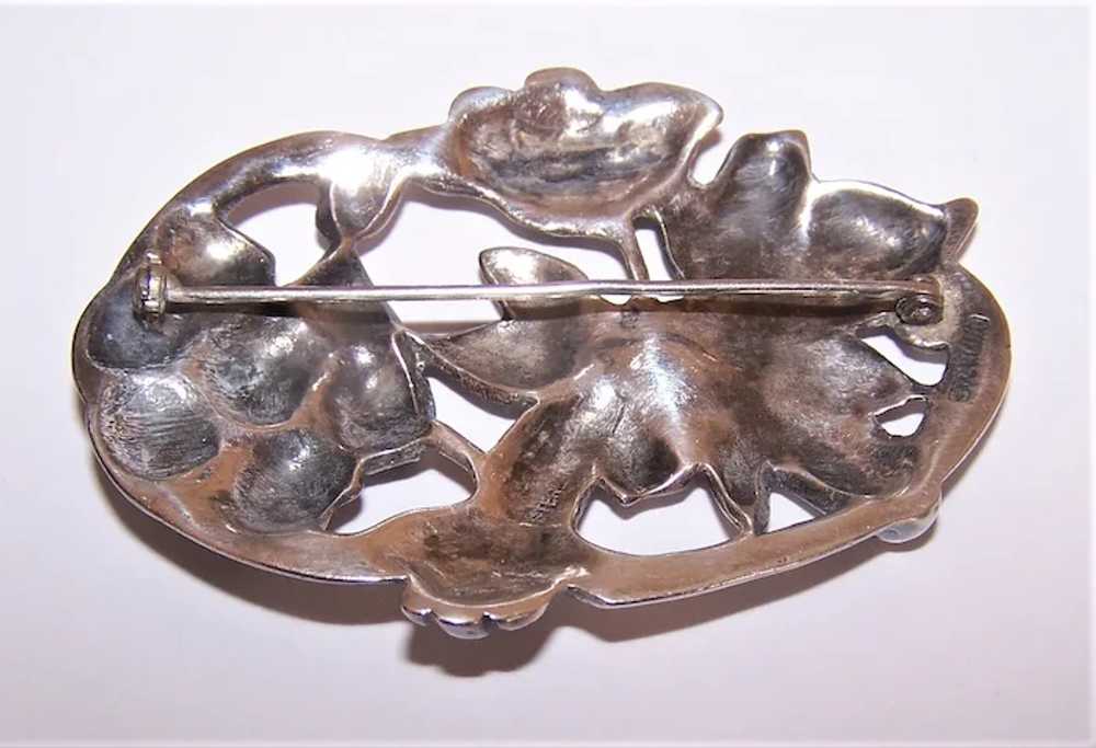 Large Sterling Silver Oval Pin Brooch - Pair of F… - image 7