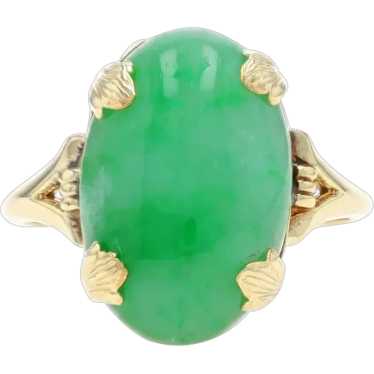 Yellow Gold Jadeite Art Deco Cocktail Solitaire R… - image 1