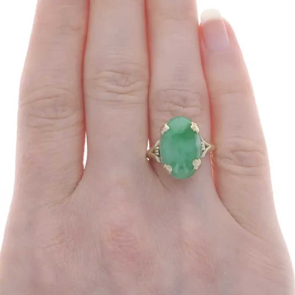 Yellow Gold Jadeite Art Deco Cocktail Solitaire R… - image 2