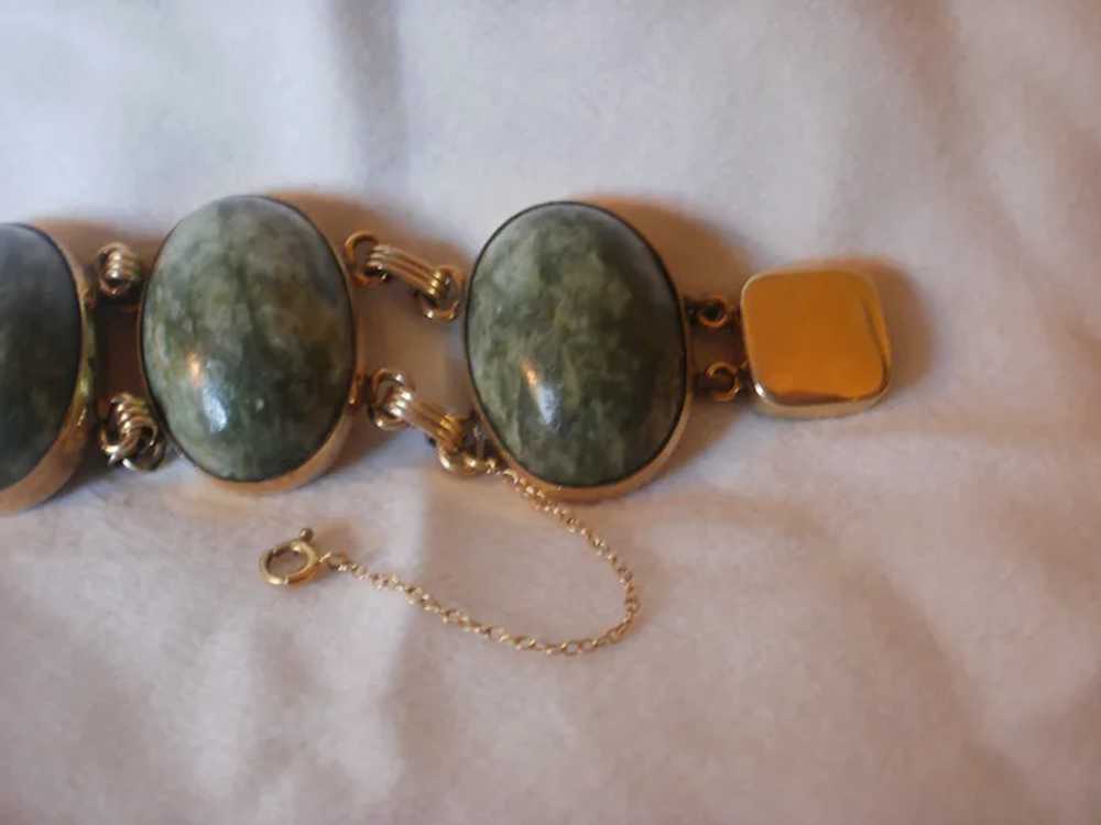 Very Wide Gold Filled Retro Era Jade Bracelet - image 10