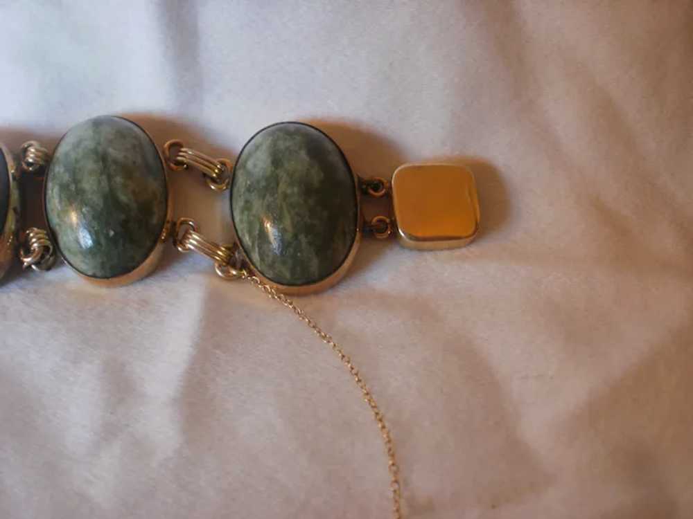 Very Wide Gold Filled Retro Era Jade Bracelet - image 11