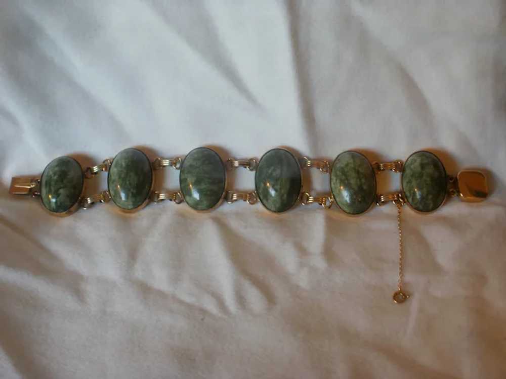 Very Wide Gold Filled Retro Era Jade Bracelet - image 12