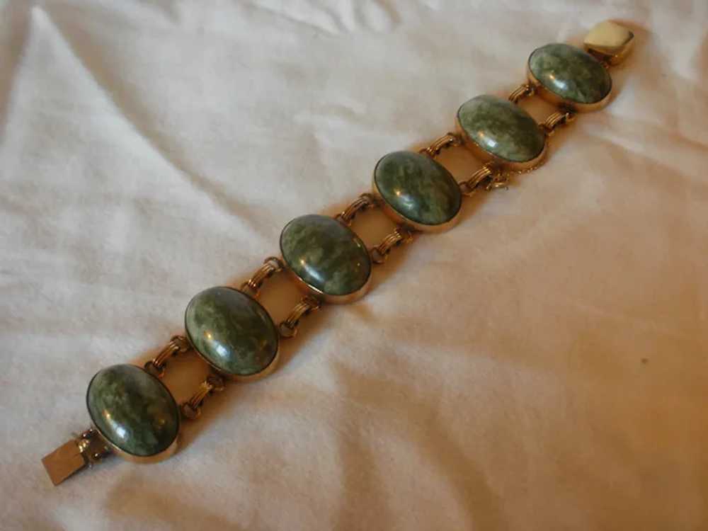 Very Wide Gold Filled Retro Era Jade Bracelet - image 2