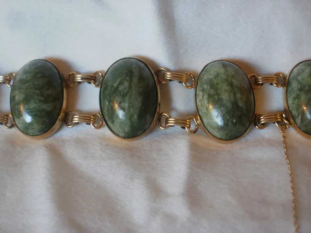 Very Wide Gold Filled Retro Era Jade Bracelet - image 3