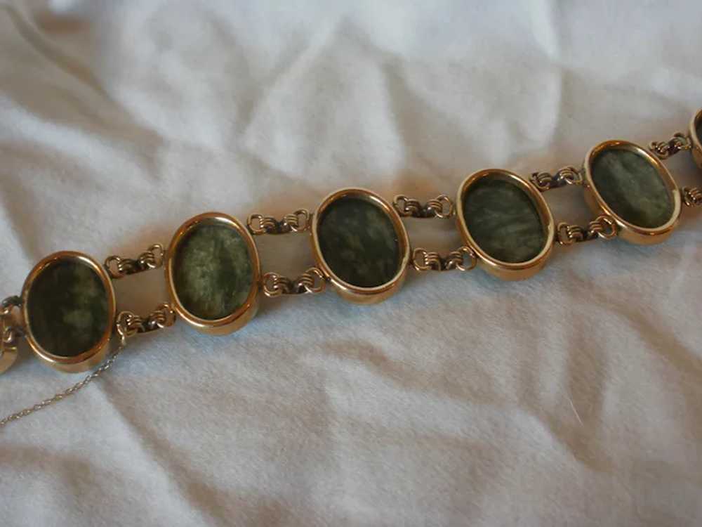 Very Wide Gold Filled Retro Era Jade Bracelet - image 8