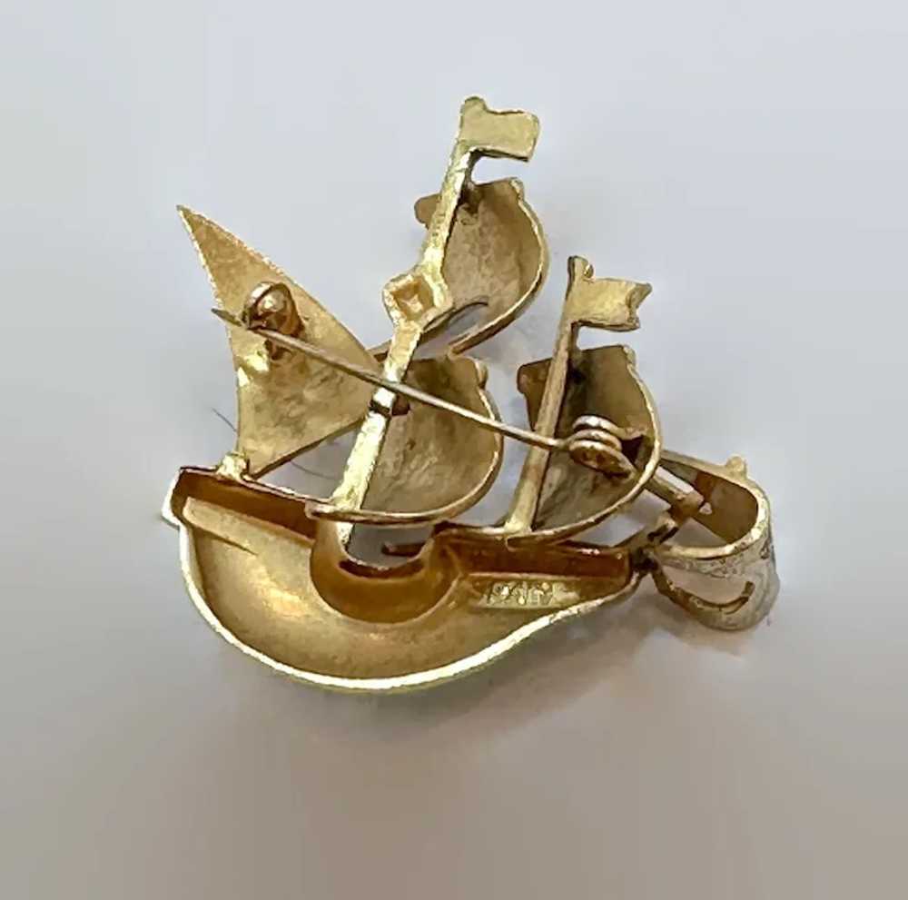 Damascene Brooches, Ship, Spain, Gold, Black, Vin… - image 3