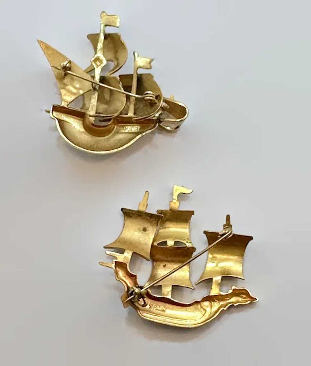 Damascene Brooches, Ship, Spain, Gold, Black, Vin… - image 4