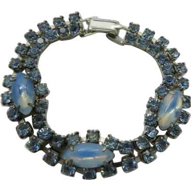 Blue Rhinestone Faux Moonstone Bracelet Silver ton