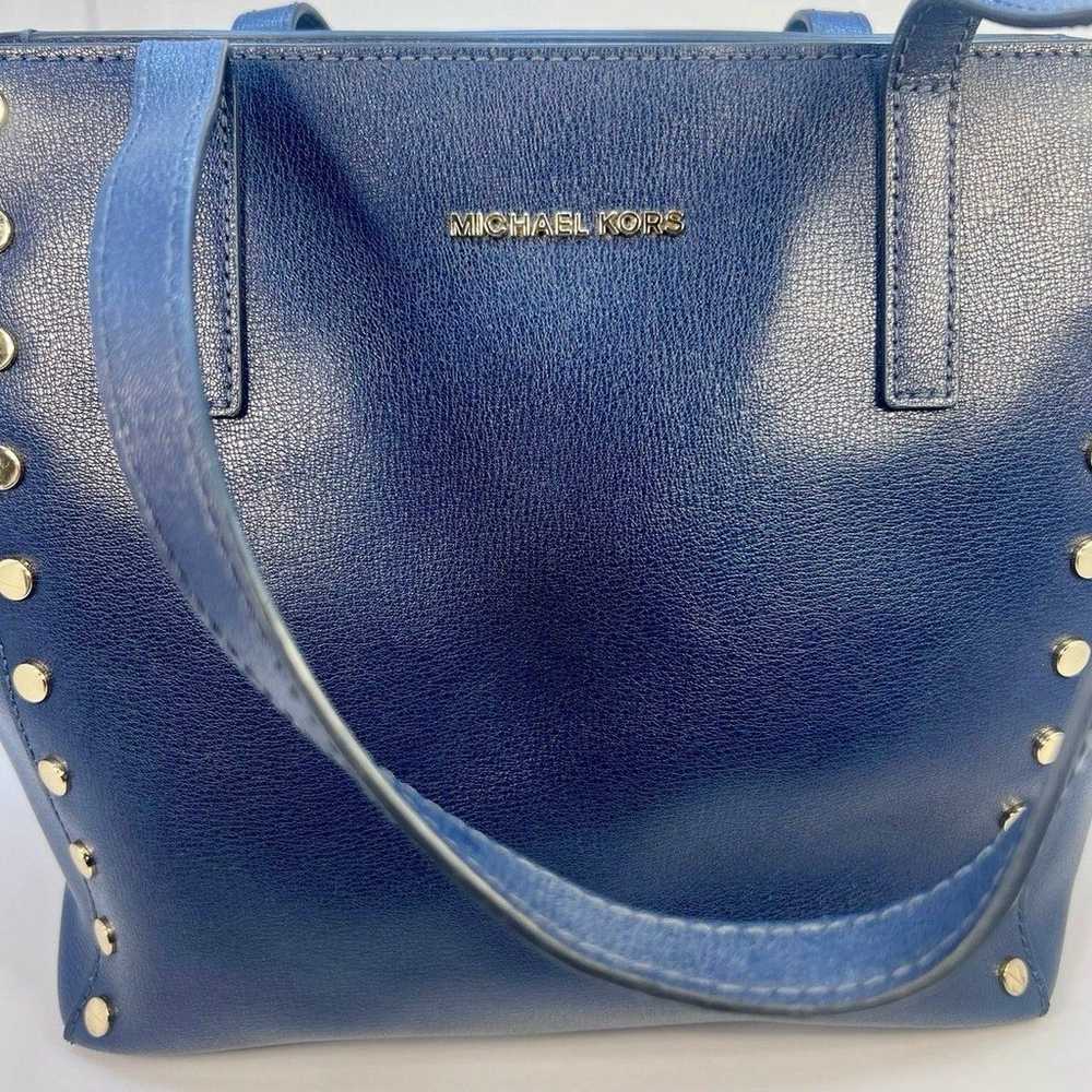 Michael Kors Blue Leather Gold Studded Handbag Pu… - image 3