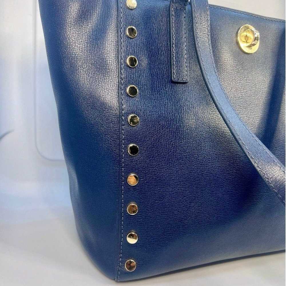 Michael Kors Blue Leather Gold Studded Handbag Pu… - image 6