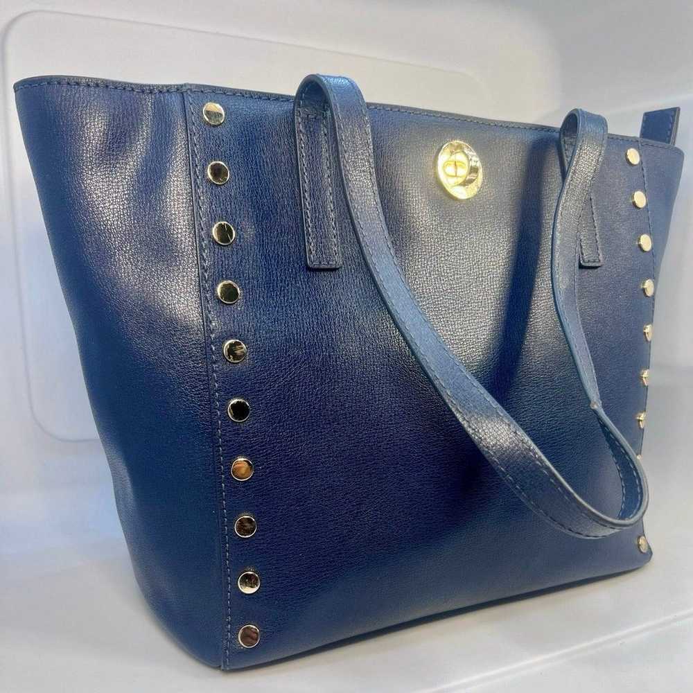 Michael Kors Blue Leather Gold Studded Handbag Pu… - image 9