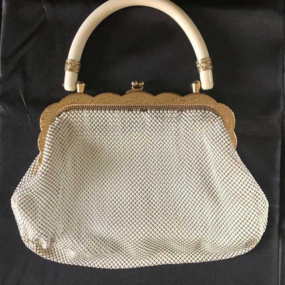 1940's Vintage Whiting & Davis Stamped White Mesh… - image 1