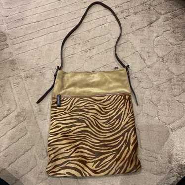 Zebra print shoulder bag in brown, made of genuin… - image 1