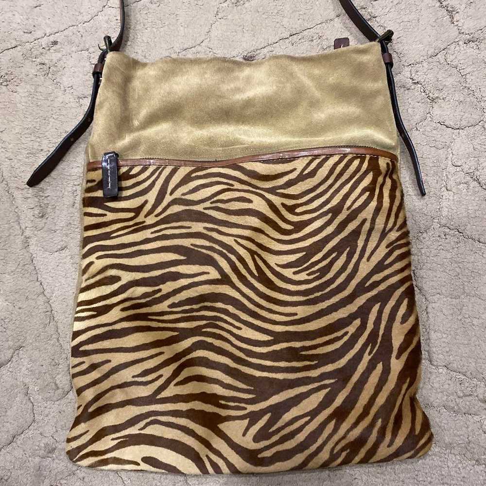 Zebra print shoulder bag in brown, made of genuin… - image 2