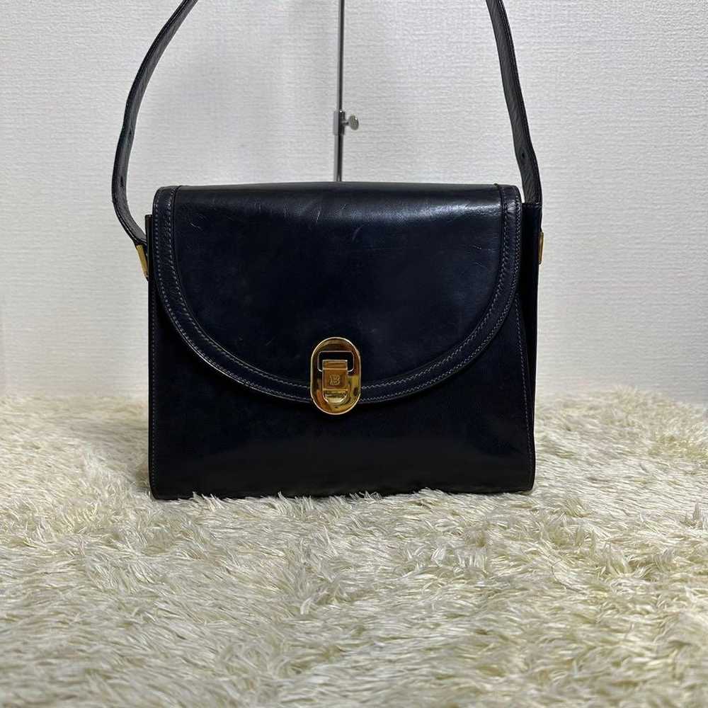 BALLY Vintage Shoulder Bag Navy Leather Hardware - image 2