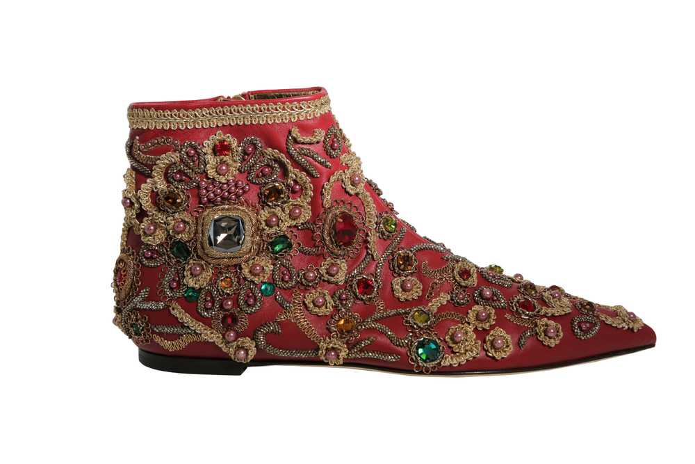 Dolce & Gabbana D&G Red Jewelled Ankle Boots - image 1