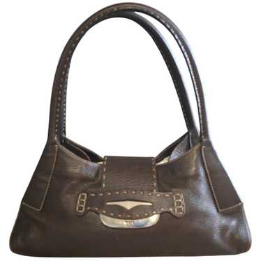 Tod's Pebbled Leather Dark Brown Shoulder Handbag