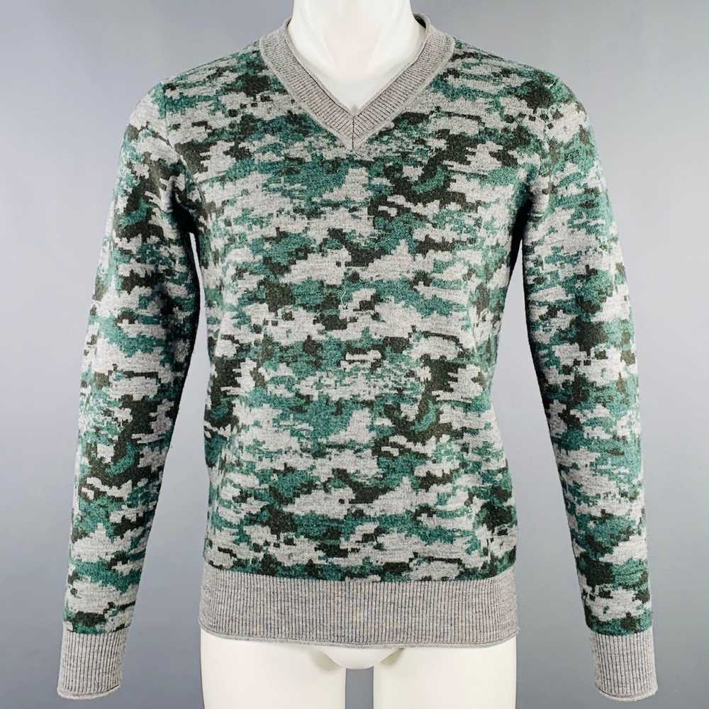 Other Grey Green Camouflage Wool VNeck Sweater - image 1