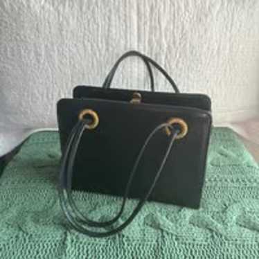 VINTAGE 1960s BLACK LEATHER HANDBAG PURSE BY BLOCK - image 1