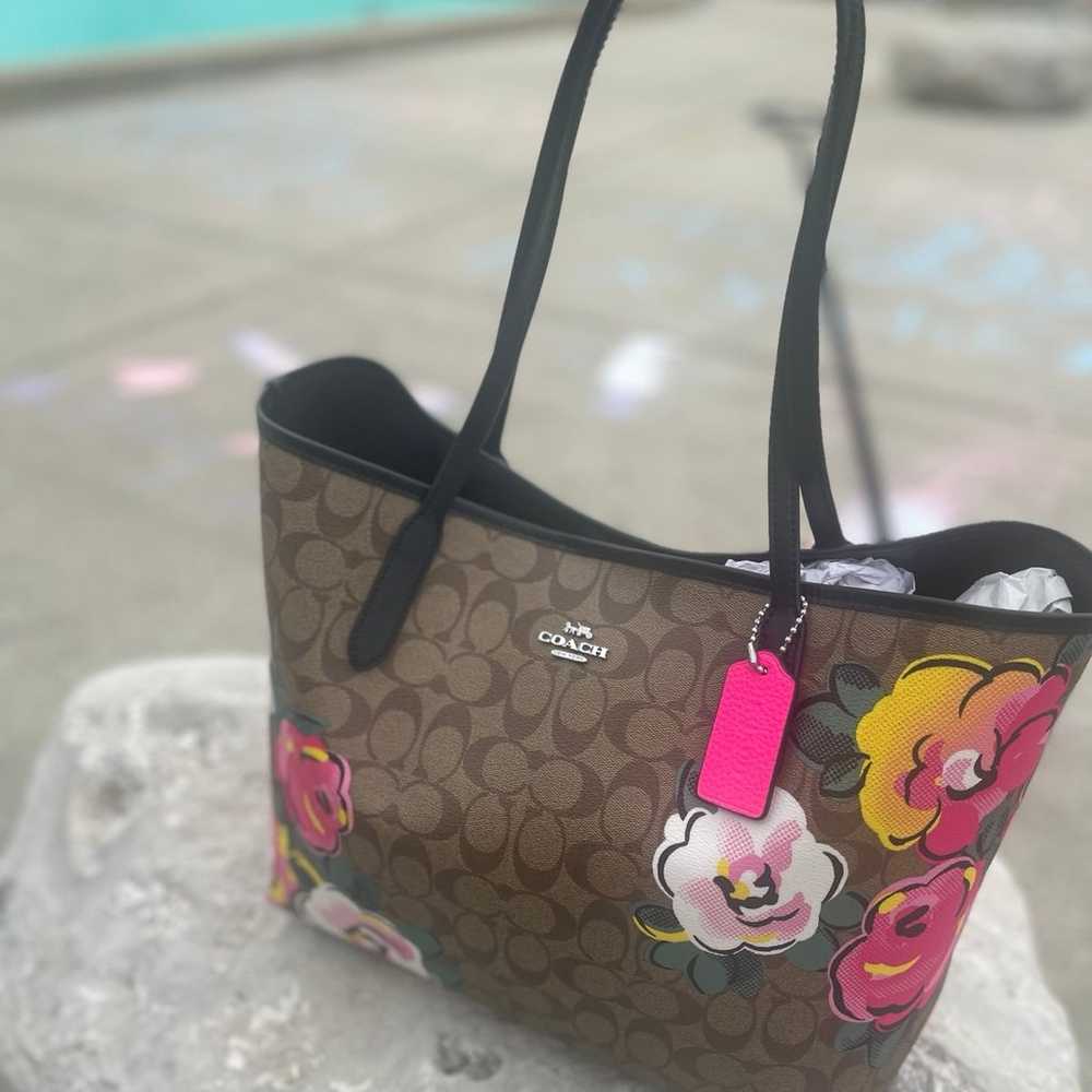 Coach Signature Rose Tote Handbag - image 2