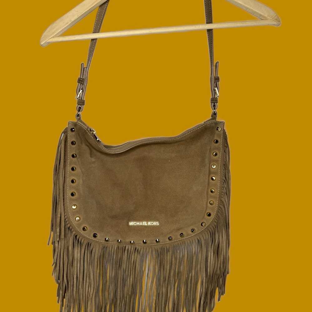 Michael Kors Large Fringe Brown Leather Crossbody… - image 1