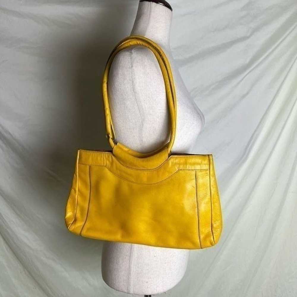 Vintage Yellow Leather Handbag Double Shoulder St… - image 1