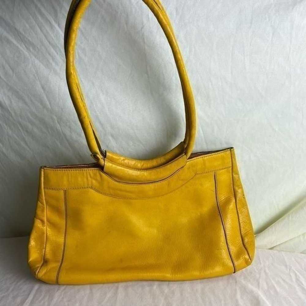 Vintage Yellow Leather Handbag Double Shoulder St… - image 2