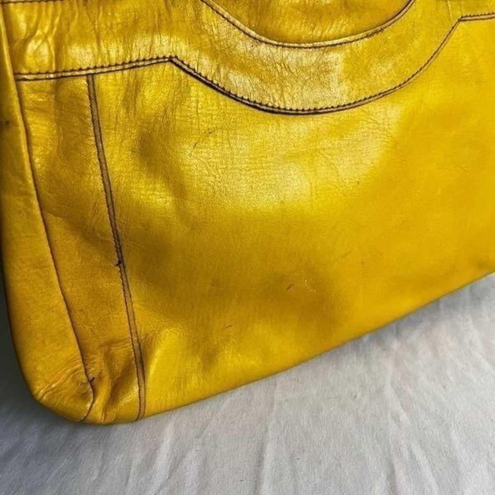 Vintage Yellow Leather Handbag Double Shoulder St… - image 3