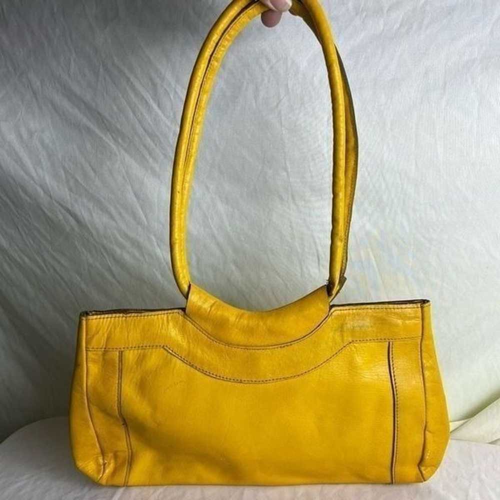 Vintage Yellow Leather Handbag Double Shoulder St… - image 4