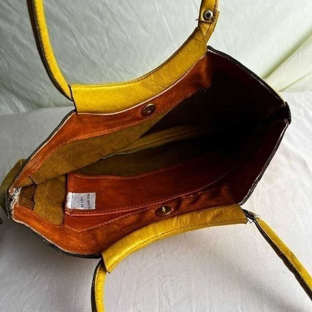 Vintage Yellow Leather Handbag Double Shoulder St… - image 6