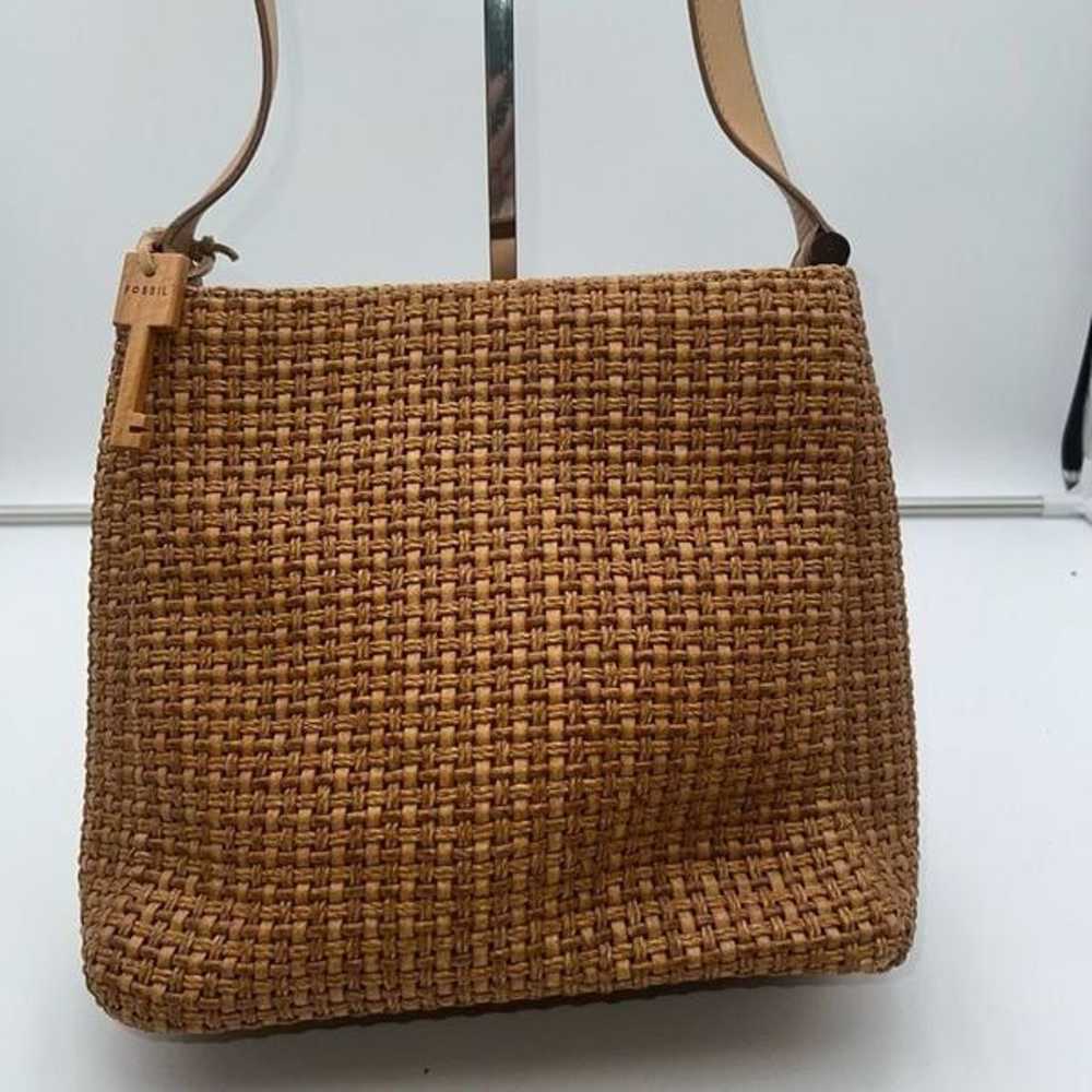 Fossil Vintage Raffia and Leather Shoulder Bag wi… - image 2