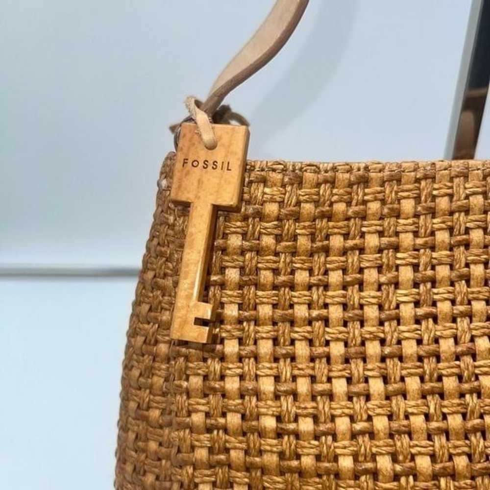 Fossil Vintage Raffia and Leather Shoulder Bag wi… - image 3